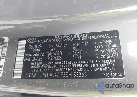 2025 Hyundai Santa Cruz Sel Activity z USA, uszkodzony, nr VIN 5NTJC4DE5SH132865